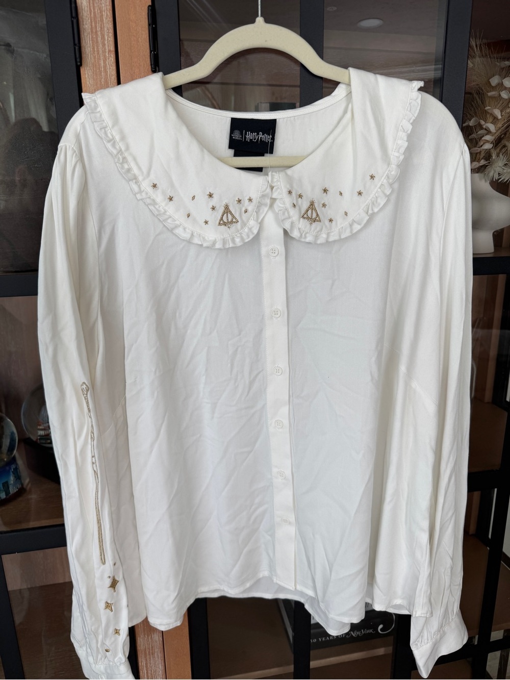 NWT Harry Potter Deathly Hallows Collar top Long Sleeve Button Up embroidered